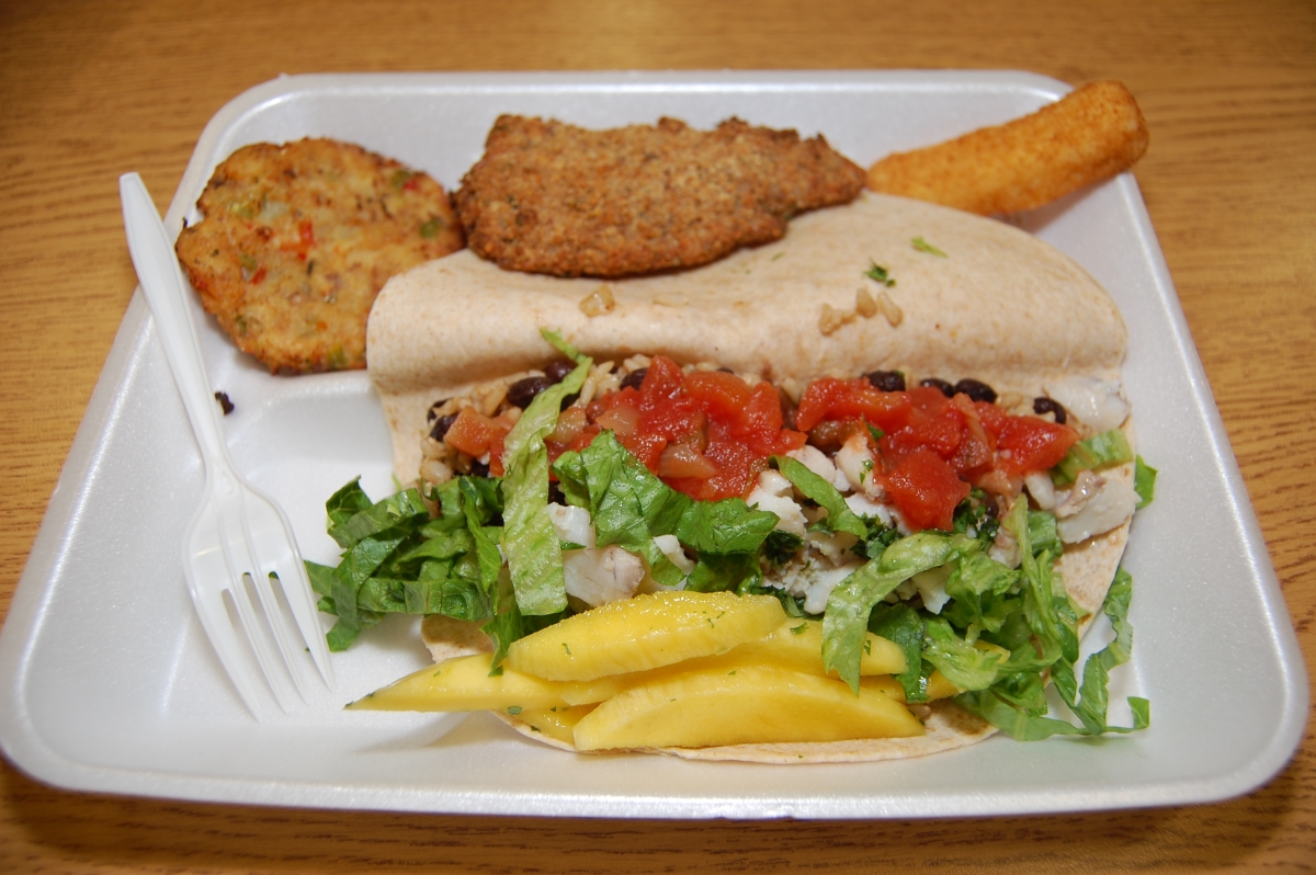 Fish tacos on lunch tray