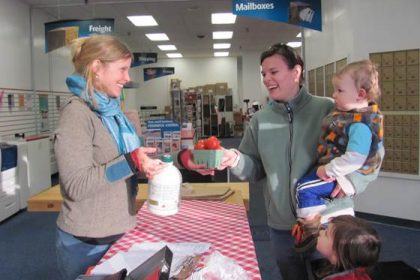 happy customer buying local food