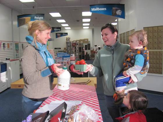 happy customer buying local food