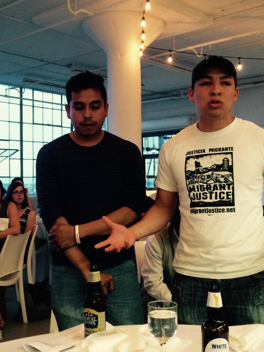 Abel Luna (left) and Miguel Ventura speaking at the 2015 New England Food Summit dinner