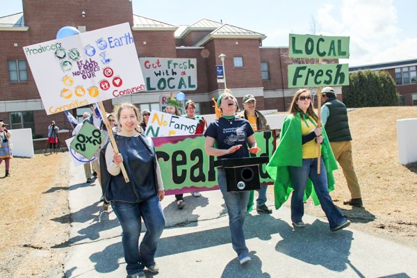 On April 22, 2015, students from UMaine Presque Isle marched across campus to encourage the university to make a committment to buy 20% of their food from local producers by year 2020