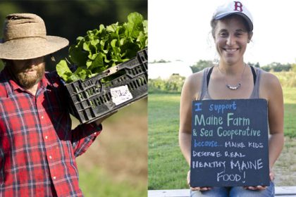 A local farmer (left) and a community-owner (right) with Maine Farm & Sea Cooperative. Photos by Nathan Broaddus.