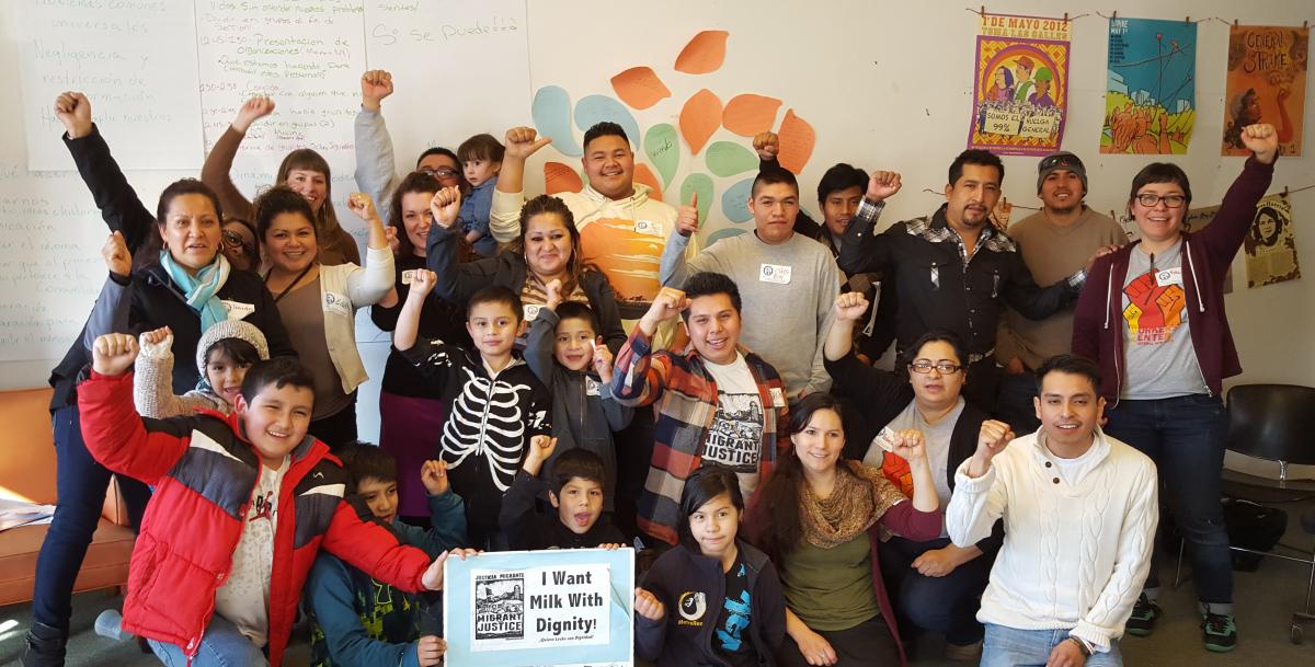 group photo, fists raised