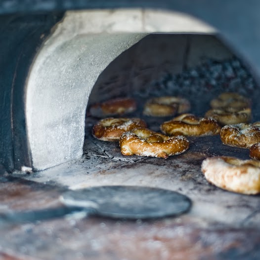 pretzels in wood fired oven