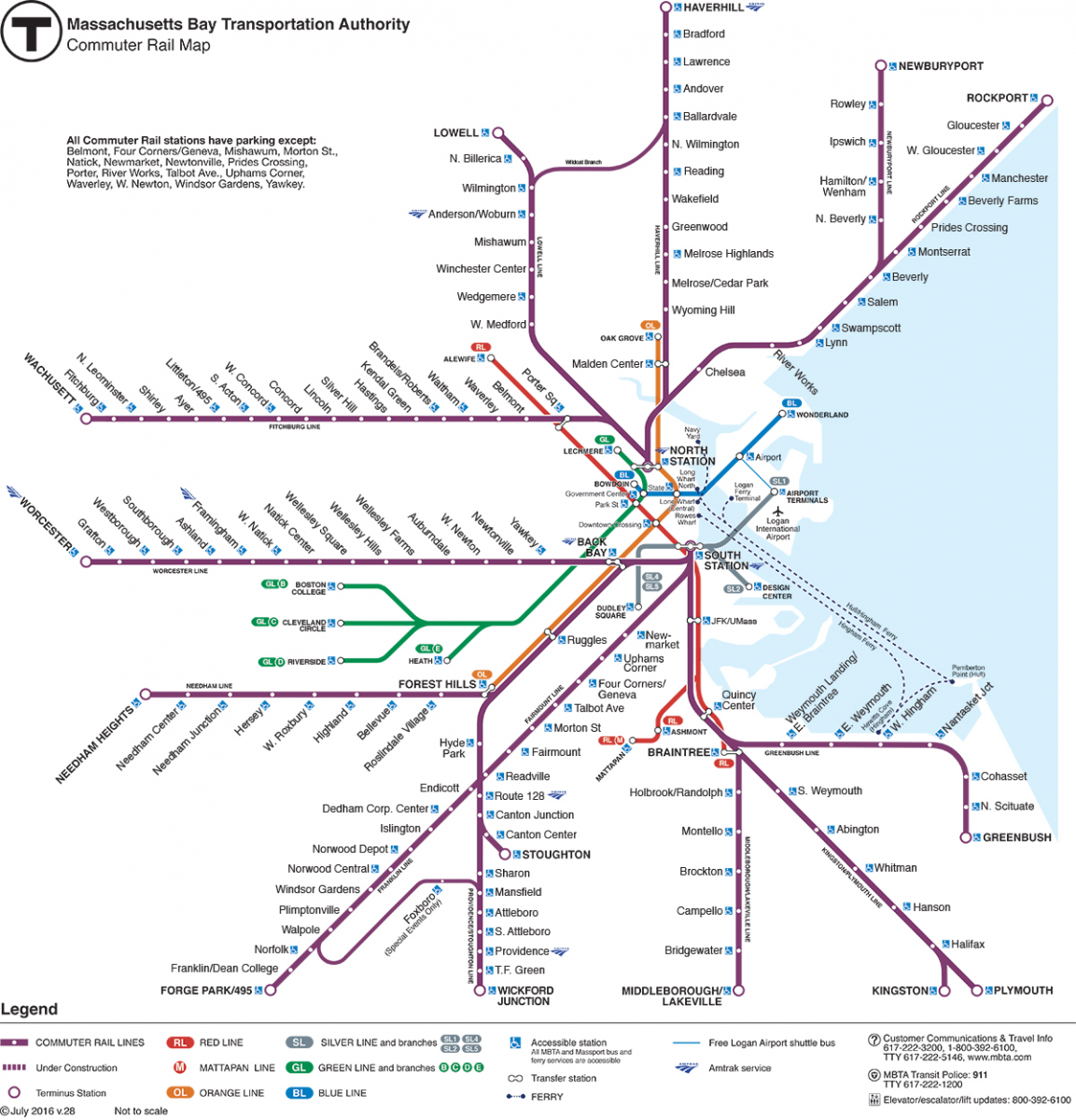 MBTA Commuter Rail Map. Wickford Junction can be seen at bottom center. Source: MBTA 2016