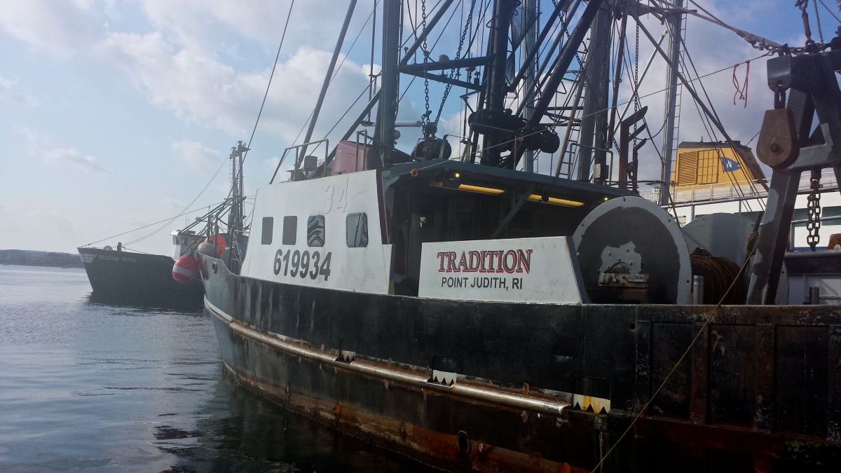 A commercial fishing boat docked at the Port of Galilee. Taken by Randall, 2016