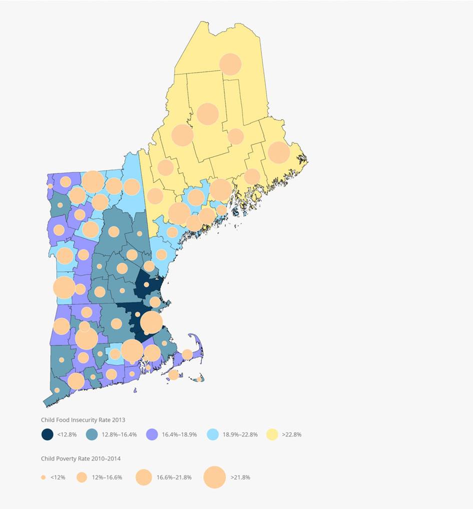 Map of New England Child Food Insecurity and Child Poverty Rates