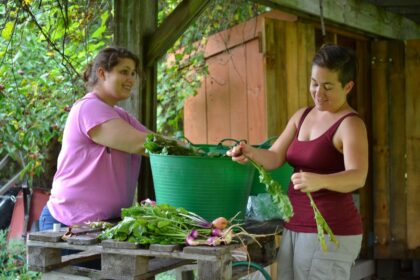 Antioch University New England (AUNE) students Elizabeth Mirra and Rachel Brice at Westmoreland Garden Project