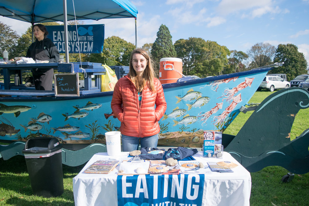 Hayley volunteering at one of Eating with the Ecosystem’s Scales &amp; Tales Food Boat events this fall.
